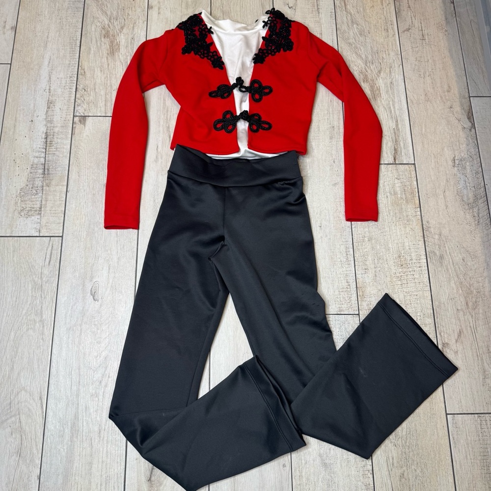 Custom Chelsea B Dance costume black and red Size 10/12 Latin Theme